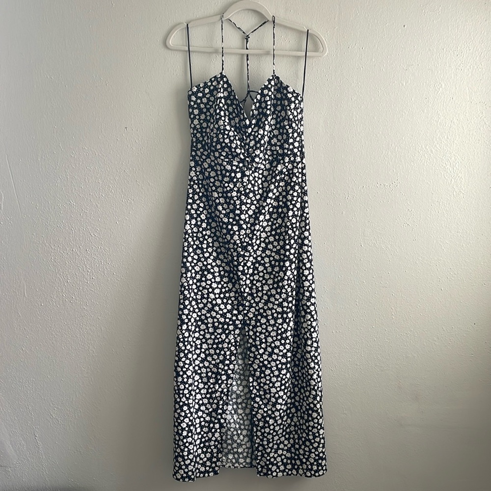 ZARA Linen Blend Floral Print MIDI dress